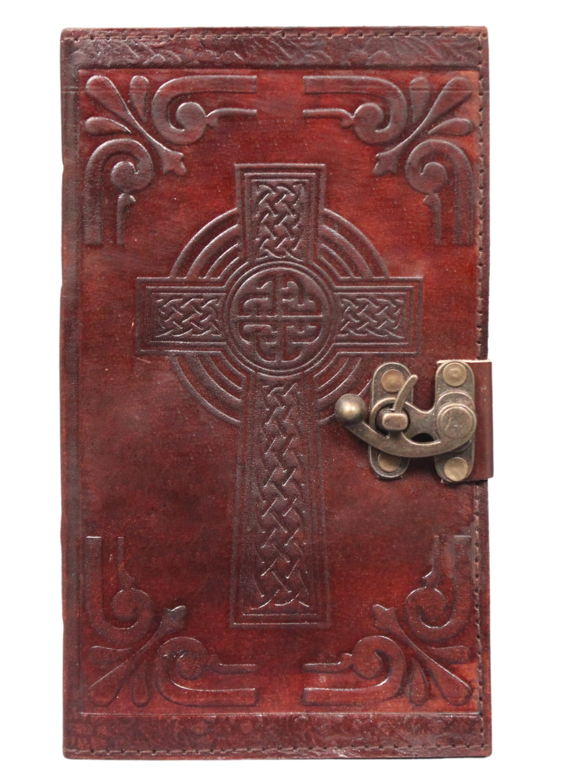 Genuine Leather Bound Journal Grimoire Cross Embossed Notepad Brown Notebook